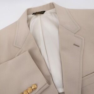 Vintage 1980s Lands End Charter Collection Blazer Gold Buttons Tan Mens 40R Flaw